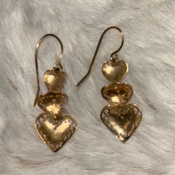 Vintage 14K Italian Gold Filigree Trio Heart Earrings - Picture 3 of 8